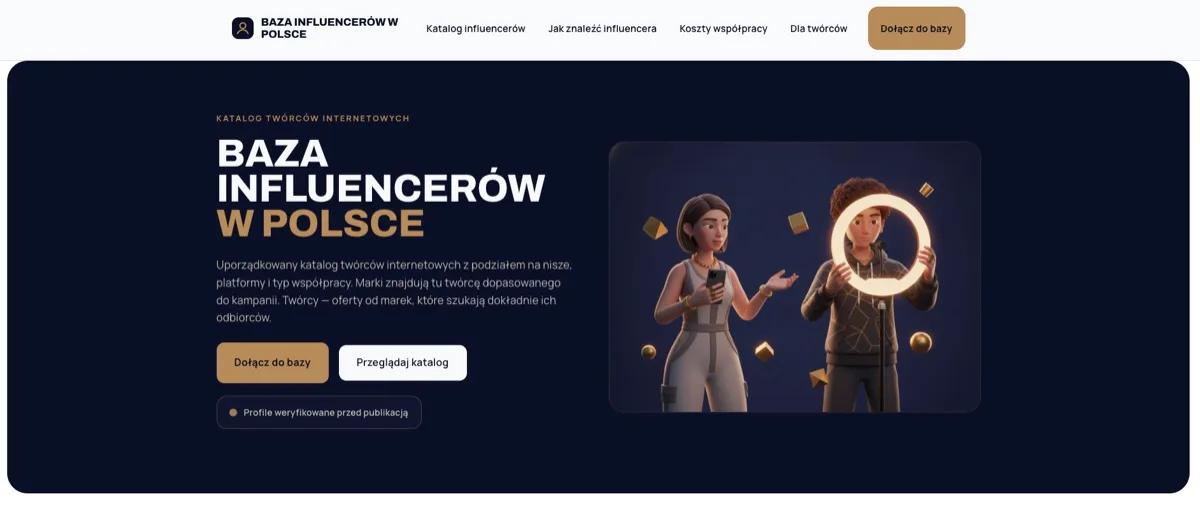 Strona internetowa Baza Influencerów w Polsce — katalog twórców internetowych